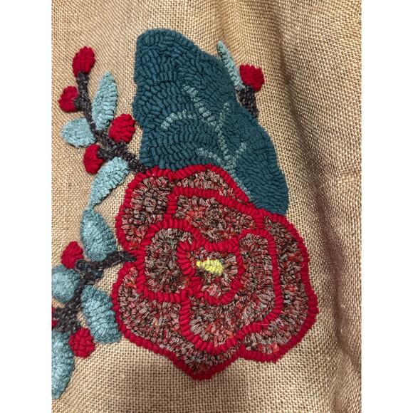 Antique Mid-Century Handmade Floral Hooked Wool Work on Burlap Tote Bag - Picture 7 of 15